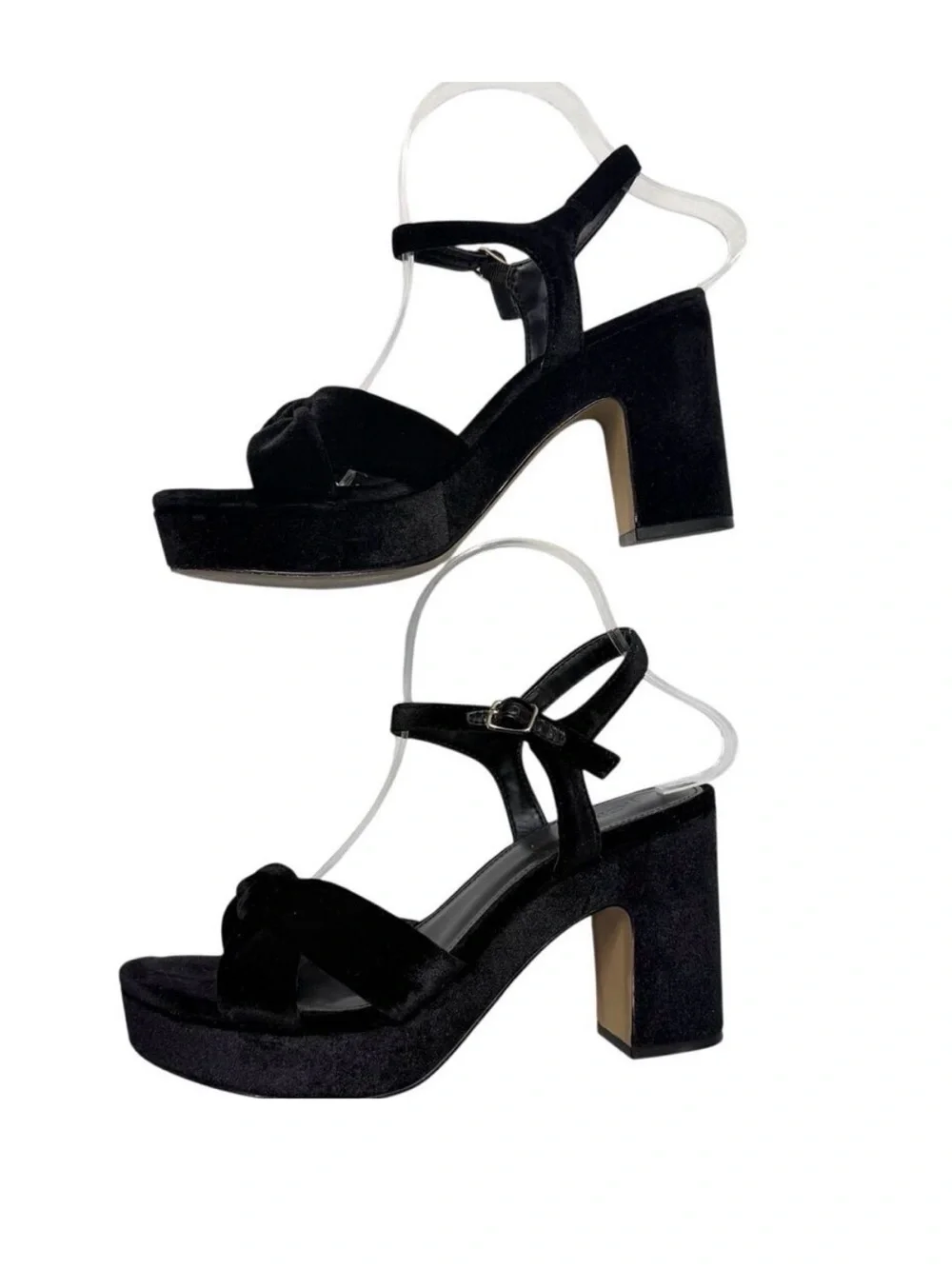 J.Crew Black Velvet Platform Heels Women’s 8 Block Heel Ankle Strap Sandals